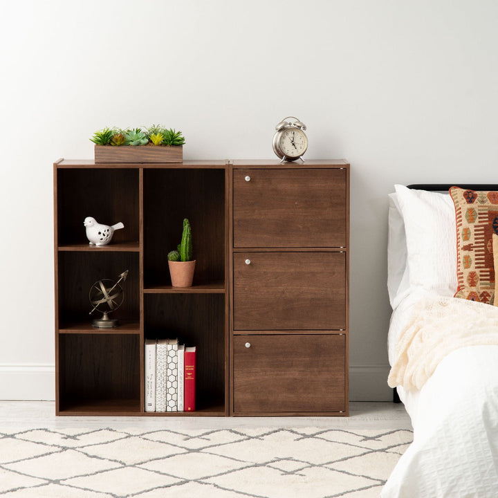3-Door Wood Storage Shelf, Dark Brown - IRIS USA, Inc.