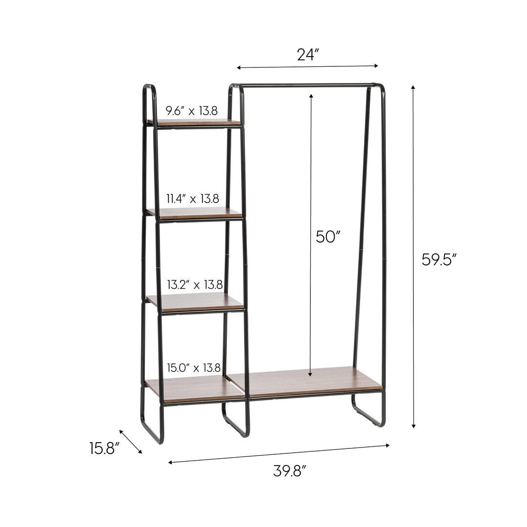 Metal Garment Rack with Wood Shelves, Black and Dark Brown, includes 2 Black Hangers - IRIS USA, Inc.