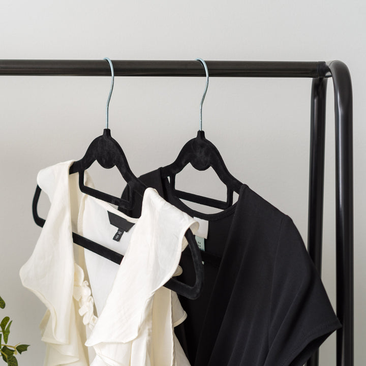 Metal Garment Rack with Wood Shelves, Black and Dark Brown, includes 2 Black Hangers - IRIS USA, Inc.