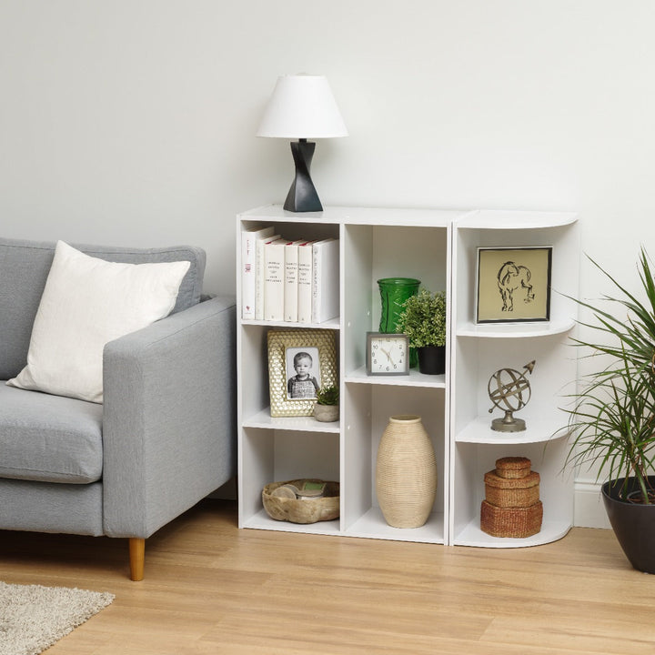 5-Compartment Wood Organizer Bookcase Storage Shelf, White - IRIS USA, Inc.