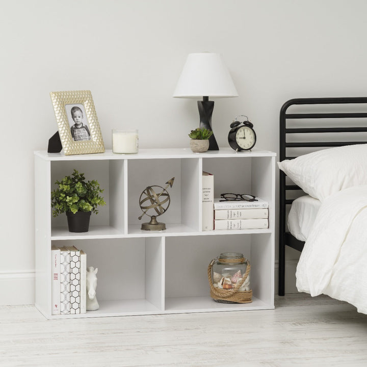 5-Compartment Wood Organizer Bookcase Storage Shelf, White - IRIS USA, Inc.