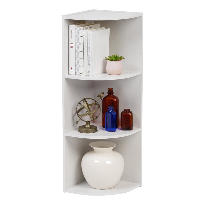 3-Tier Corner Curved Shelf Organizer, White - IRIS USA, Inc.