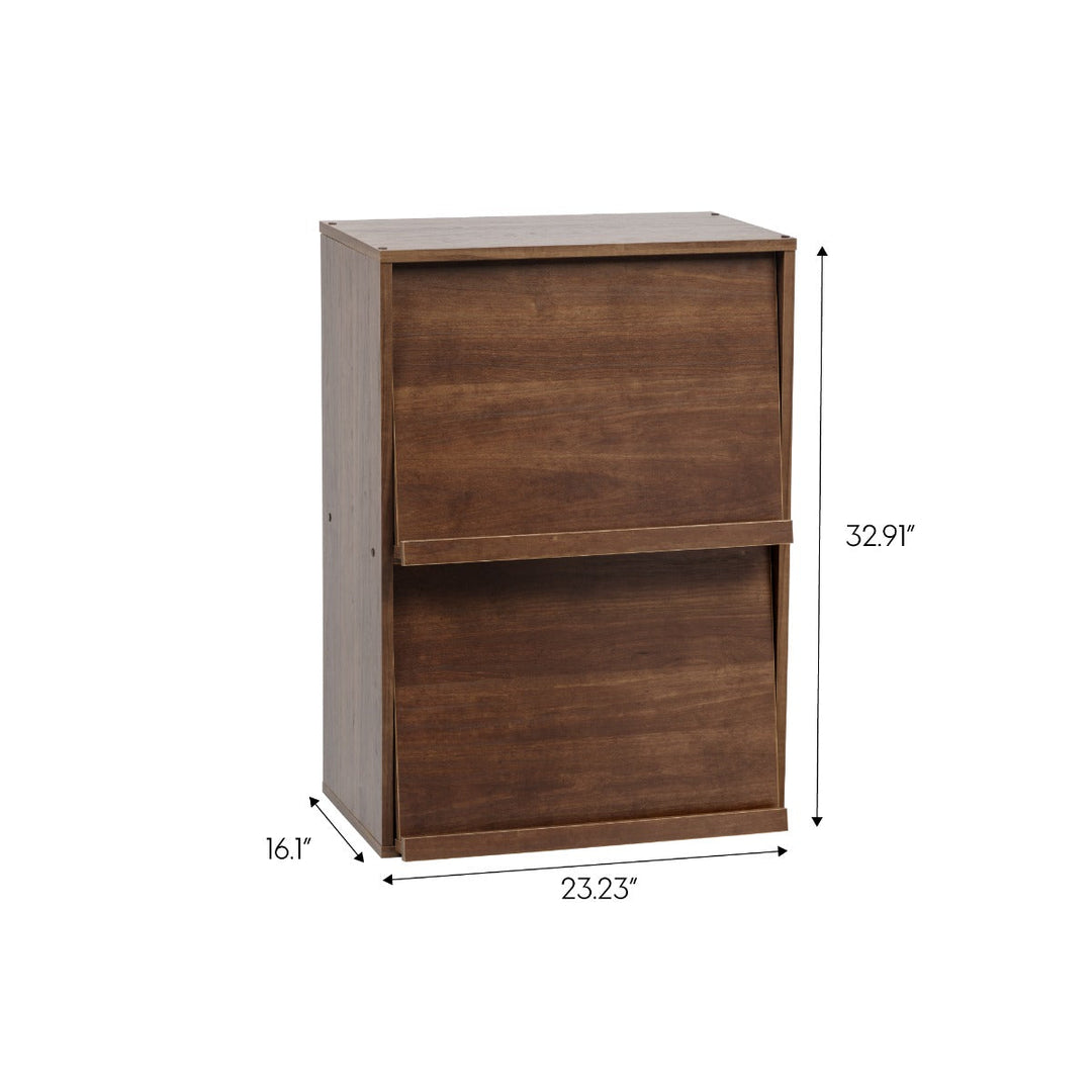 2-Tier Wood Shelf with Pocket Doors, Brown, Collan Series - IRIS USA, Inc.