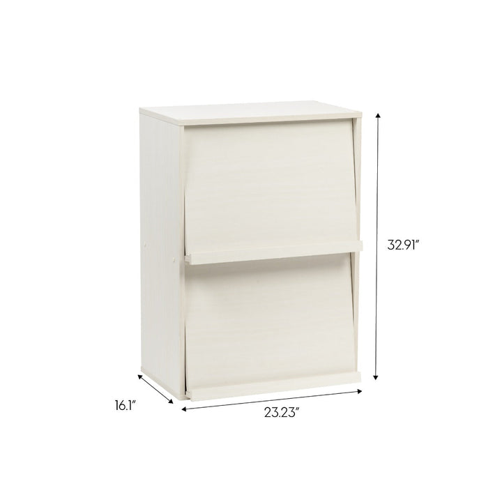 2-Tier Wood Shelf with Pocket Doors, Off White, Collan Series - IRIS USA, Inc.