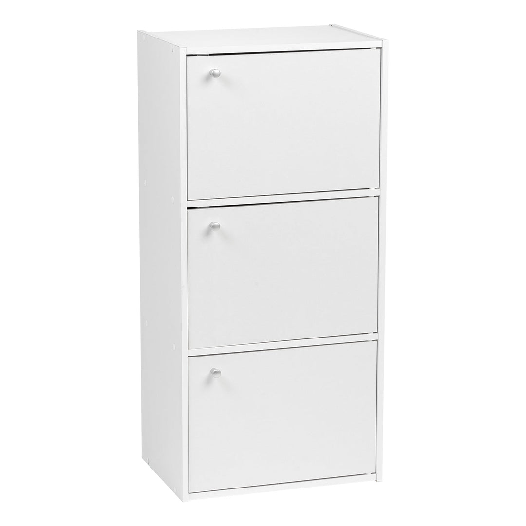 IRIS USA 3 Tier Small Storage Cabinet, Portable Storage Shelf Unit, Small Bookcase with Doors, White - IRIS USA, Inc.