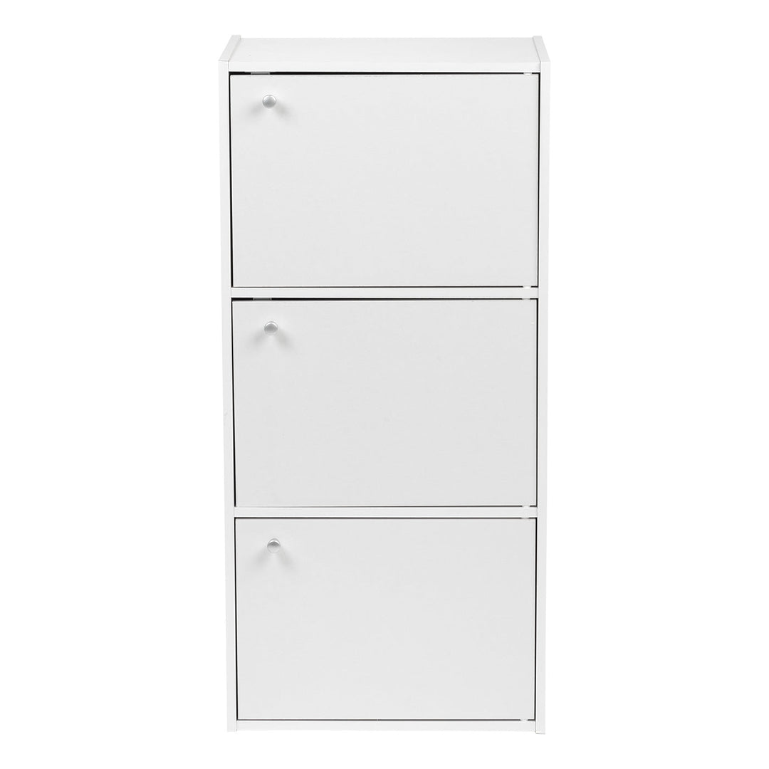 IRIS USA 3 Tier Small Storage Cabinet, Portable Storage Shelf Unit, Small Bookcase with Doors, White - IRIS USA, Inc.