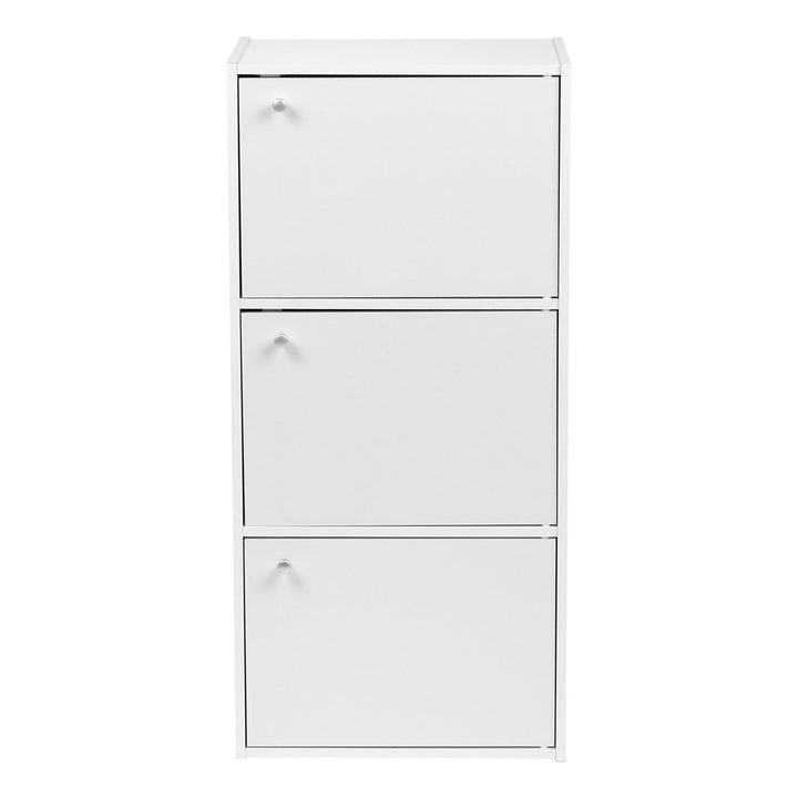 IRIS USA 3 Tier Small Storage Cabinet, Portable Storage Shelf Unit, Small Bookcase with Doors, White - IRIS USA, Inc.