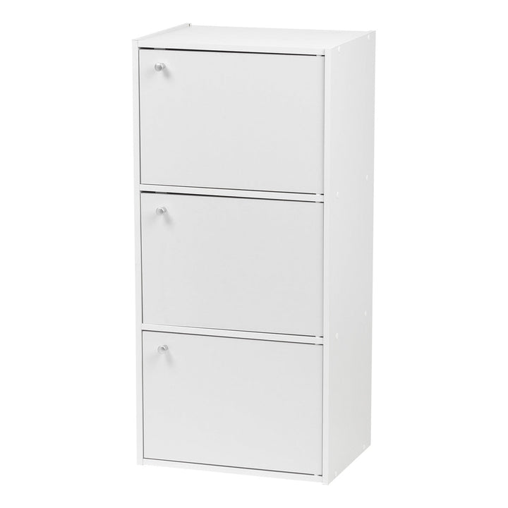 IRIS USA 3 Tier Small Storage Cabinet, Portable Storage Shelf Unit, Small Bookcase with Doors, White - IRIS USA, Inc.