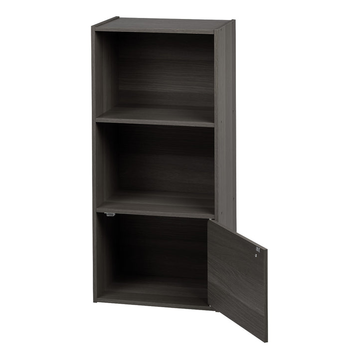IRIS USA 3 Tier Bookshelf and Storage Cupboard, Open Cubby Storage Shelf with Door, Small Storage Cabinet, Grey - IRIS USA, Inc.