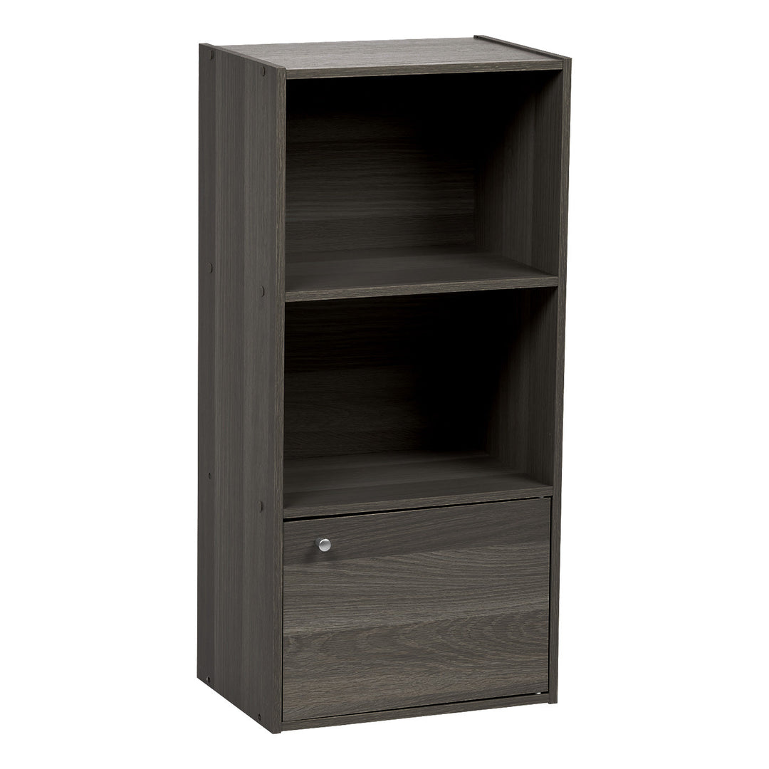 IRIS USA 3 Tier Bookshelf and Storage Cupboard, Open Cubby Storage Shelf with Door, Small Storage Cabinet, Grey - IRIS USA, Inc.