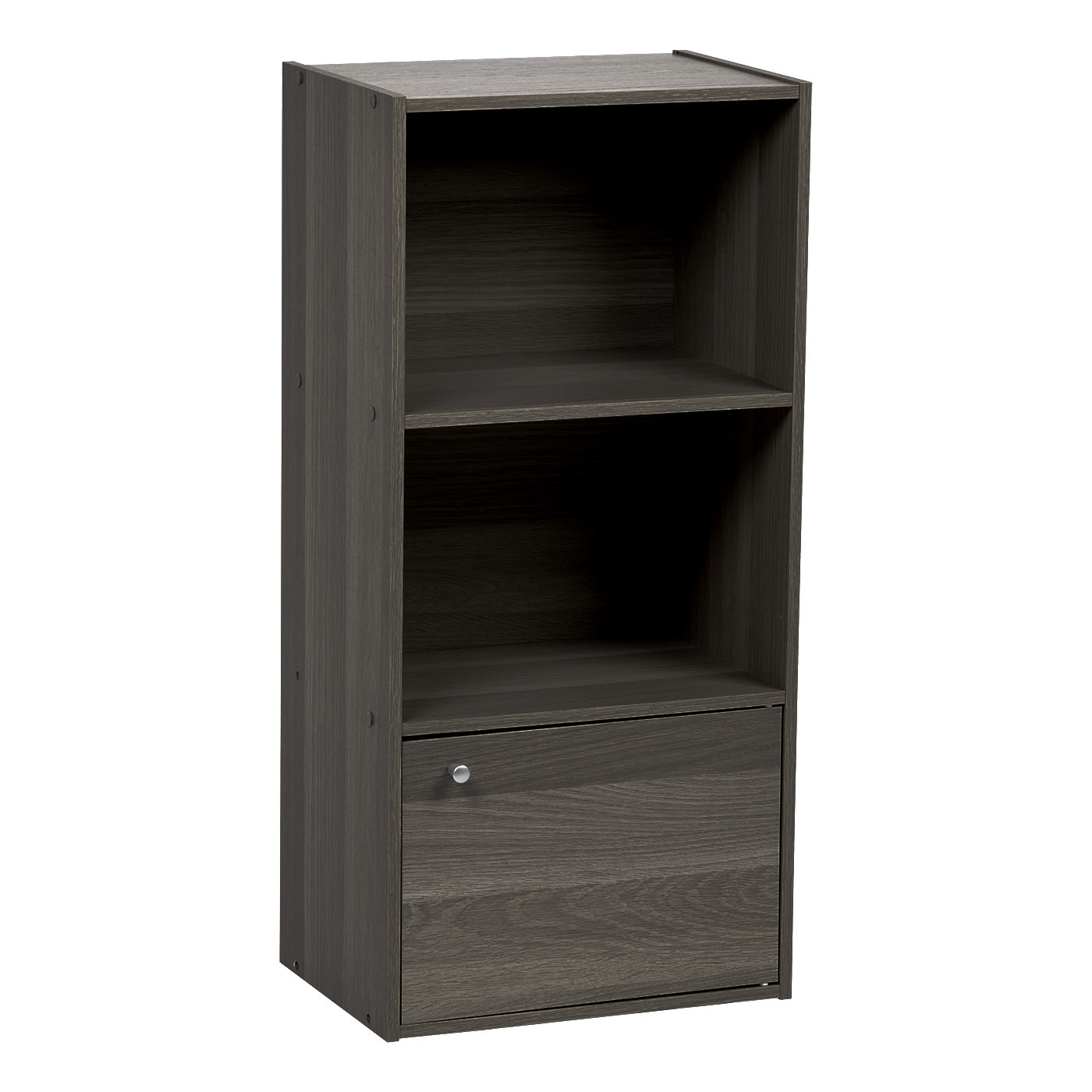 Iris USA 3 Tier Bookshelf and Storage Cupboard, Open Cubby Storage Shelf with Door, Small Storage Cabinet, Grey 1 Door 596365