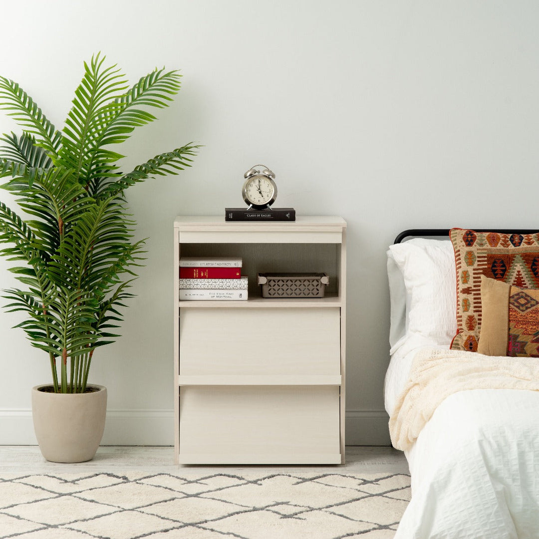 3-Tier Wood Shelf with Pocket Doors, Off White, Collan Series - IRIS USA, Inc.
