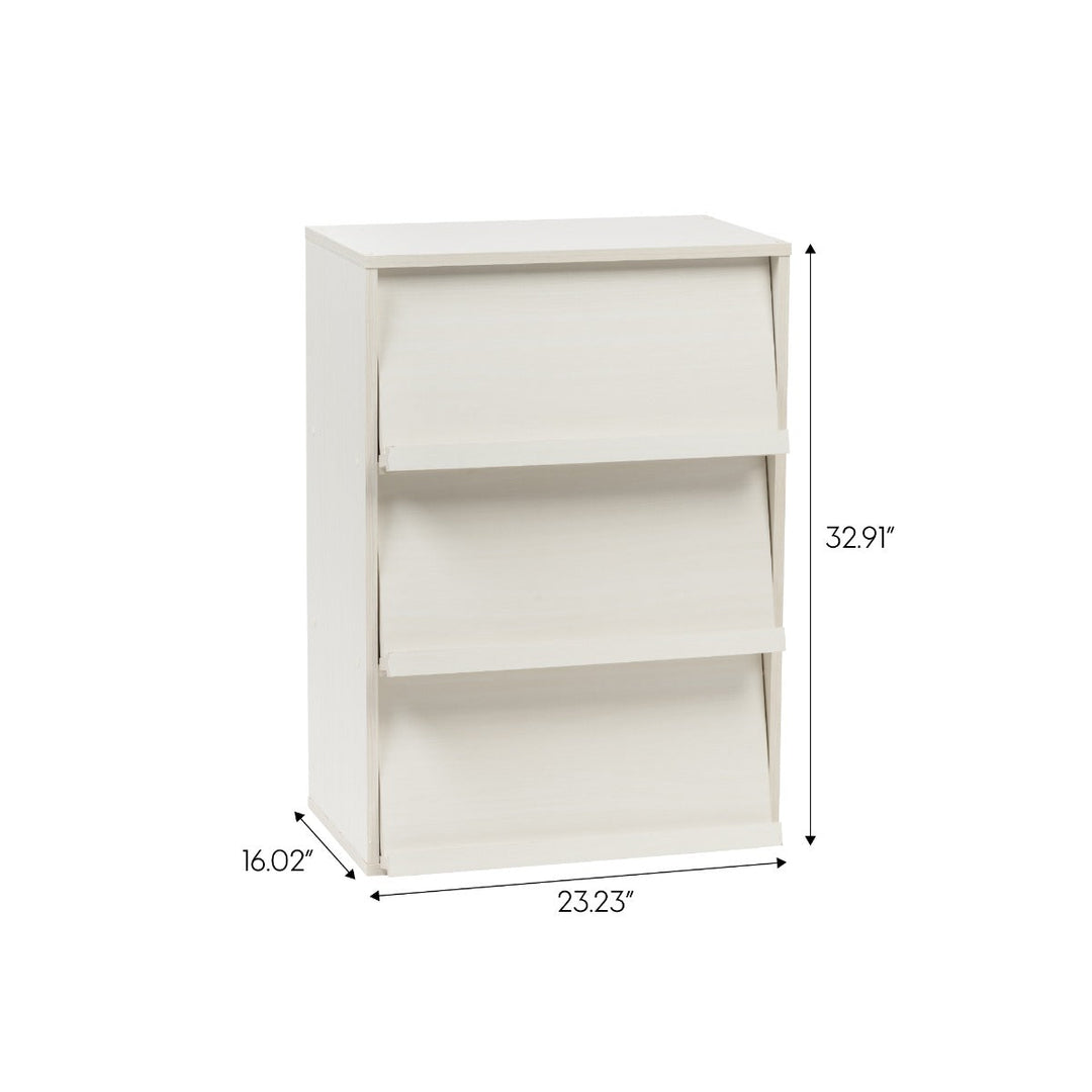 3-Tier Wood Shelf with Pocket Doors, Off White, Collan Series - IRIS USA, Inc.
