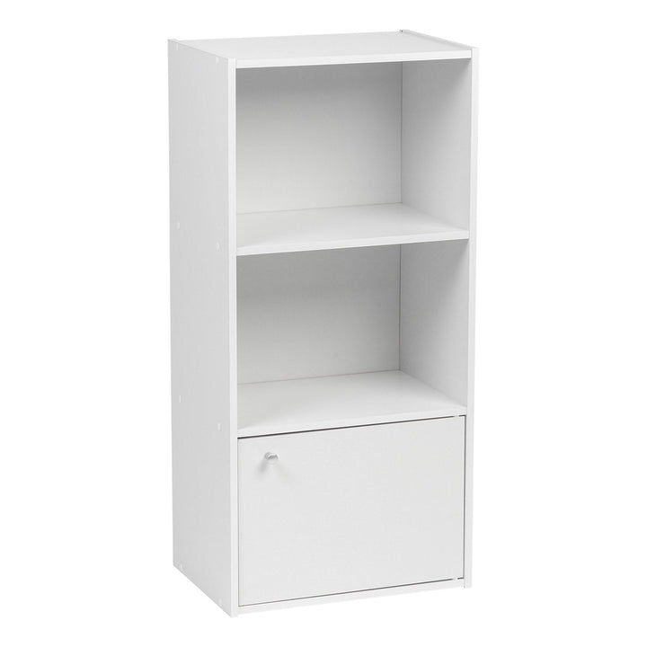 IRIS USA 3 Tier Bookshelf and Storage Cupboard, Open Cubby Storage Shelf with Door, Small Storage Cabinet, White - IRIS USA, Inc.