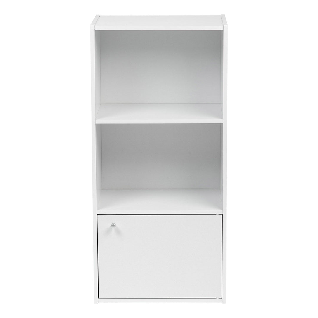 IRIS USA 3 Tier Bookshelf and Storage Cupboard, Open Cubby Storage Shelf with Door, Small Storage Cabinet, White - IRIS USA, Inc.