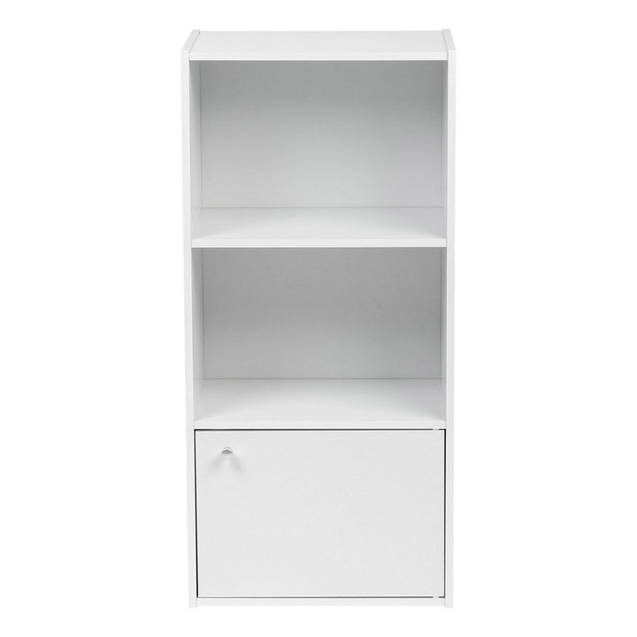 IRIS USA 3 Tier Bookshelf and Storage Cupboard, Open Cubby Storage Shelf with Door, Small Storage Cabinet, White - IRIS USA, Inc.