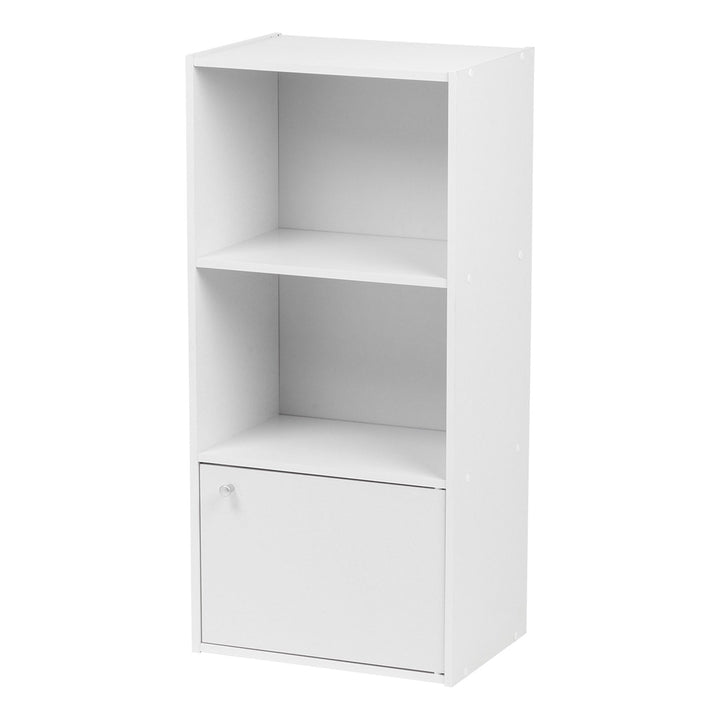 IRIS USA 3 Tier Bookshelf and Storage Cupboard, Open Cubby Storage Shelf with Door, Small Storage Cabinet, White - IRIS USA, Inc.