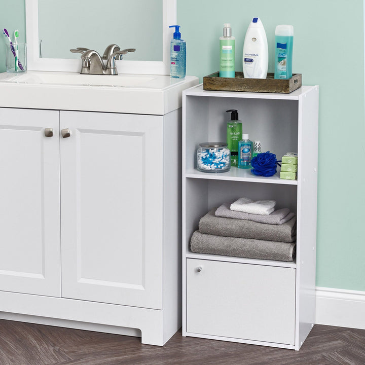 IRIS USA 3 Tier Bookshelf and Storage Cupboard, Open Cubby Storage Shelf with Door, Small Storage Cabinet, White - IRIS USA, Inc.