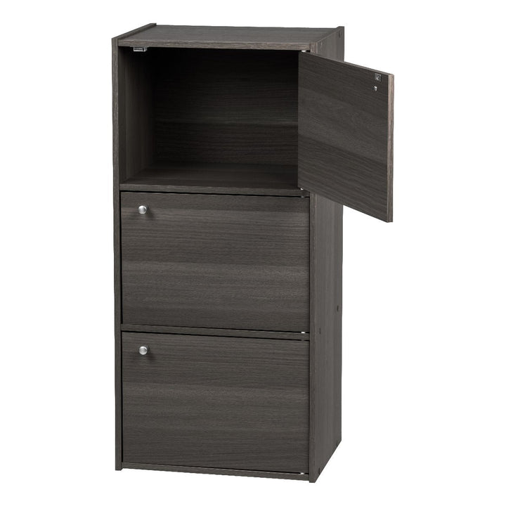 3-Door Wood Storage Shelf, Gray - IRIS USA, Inc.