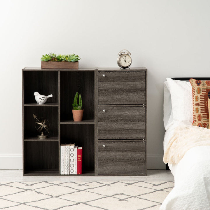 3-Door Wood Storage Shelf, Gray - IRIS USA, Inc.