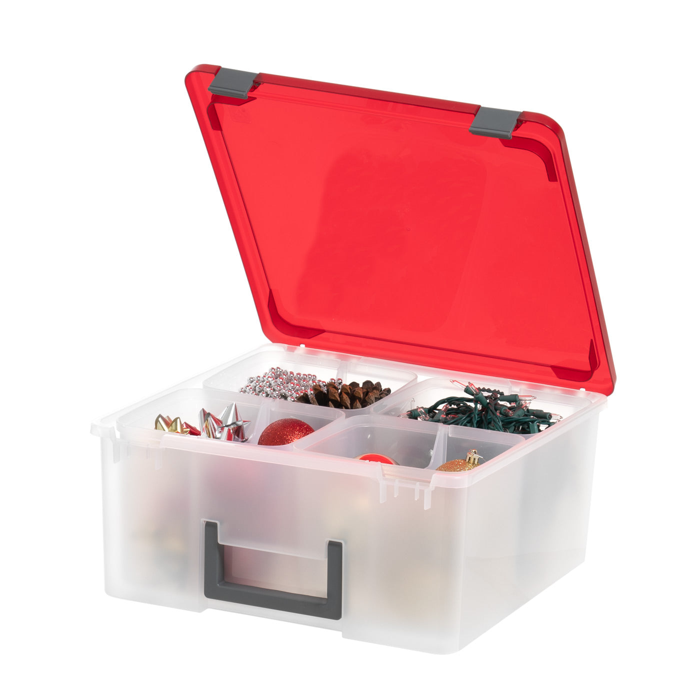 26.7 Qt. Portable Divider Holiday Storage Bin, Clear/Red – IRIS USA