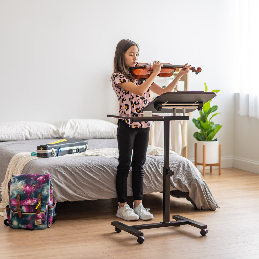 Laptop Cart Adjustable Height and Angle Table with Side Table, Brown - IRIS USA, Inc.