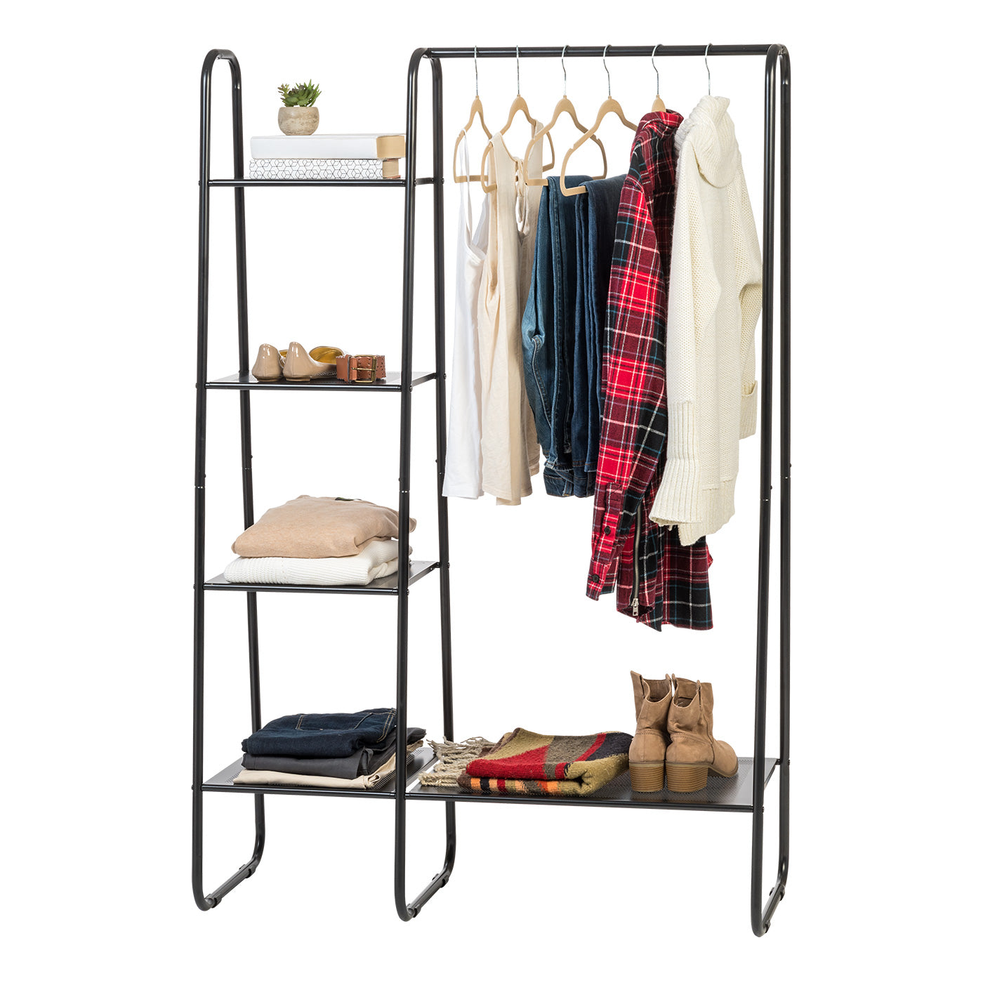 Iris Metal Garment Rack with Metal Mesh Shelves White Iris Metal Garment Rack with Metal Mesh Shelves White