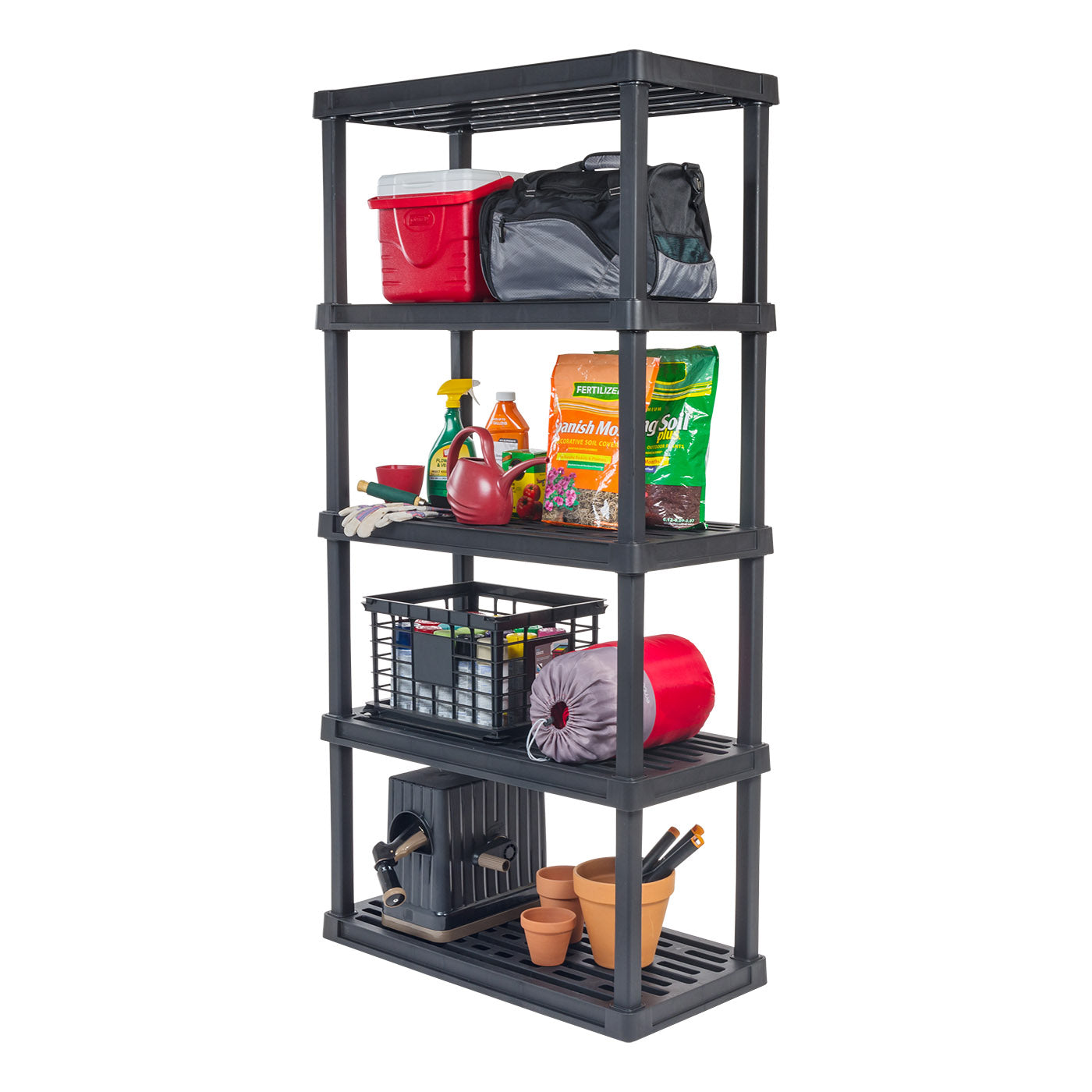 Iris USA, Plastic Rack Shelf with 5 Large Shelves, Black