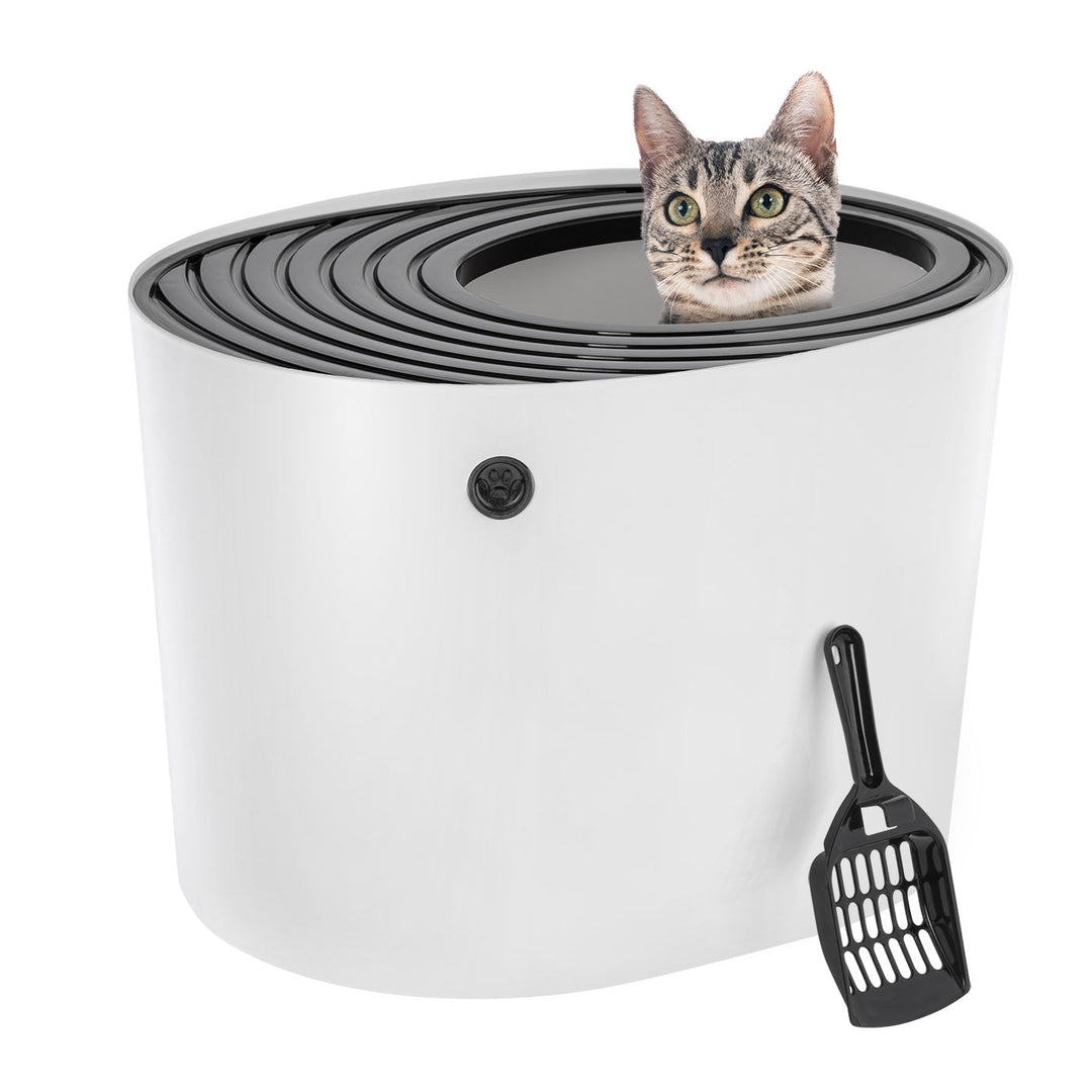 IRIS USA, Top Entry Cat Litter Box with Scoop, White/Black - IRIS USA, Inc.