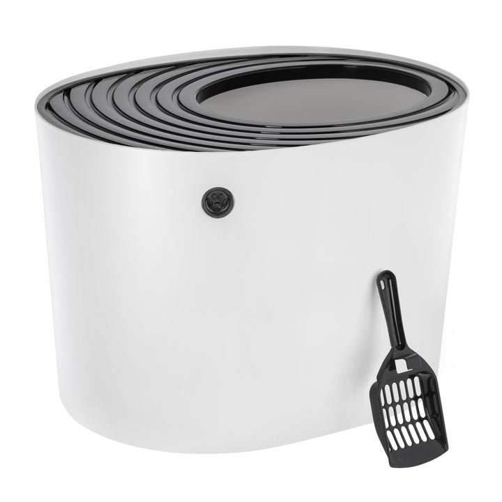 IRIS USA, Top Entry Cat Litter Box with Scoop, White/Black - IRIS USA, Inc.