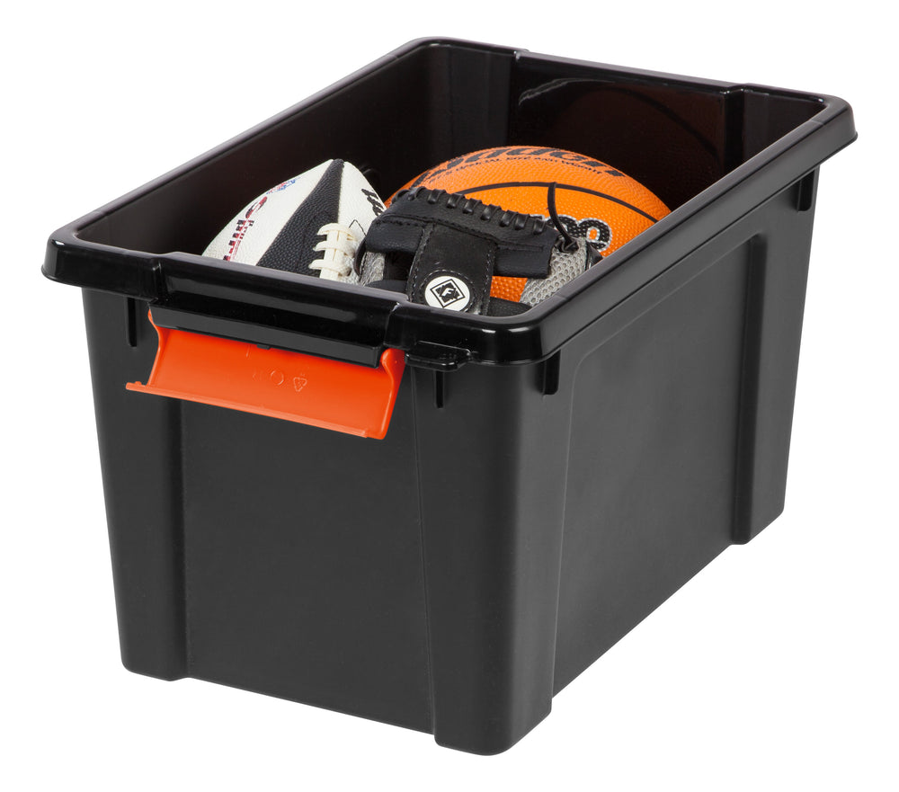 5 Gallon Store-It-All Tote, 3 Pack, Black bottom with Orange lid and buckles - IRIS USA, Inc.
