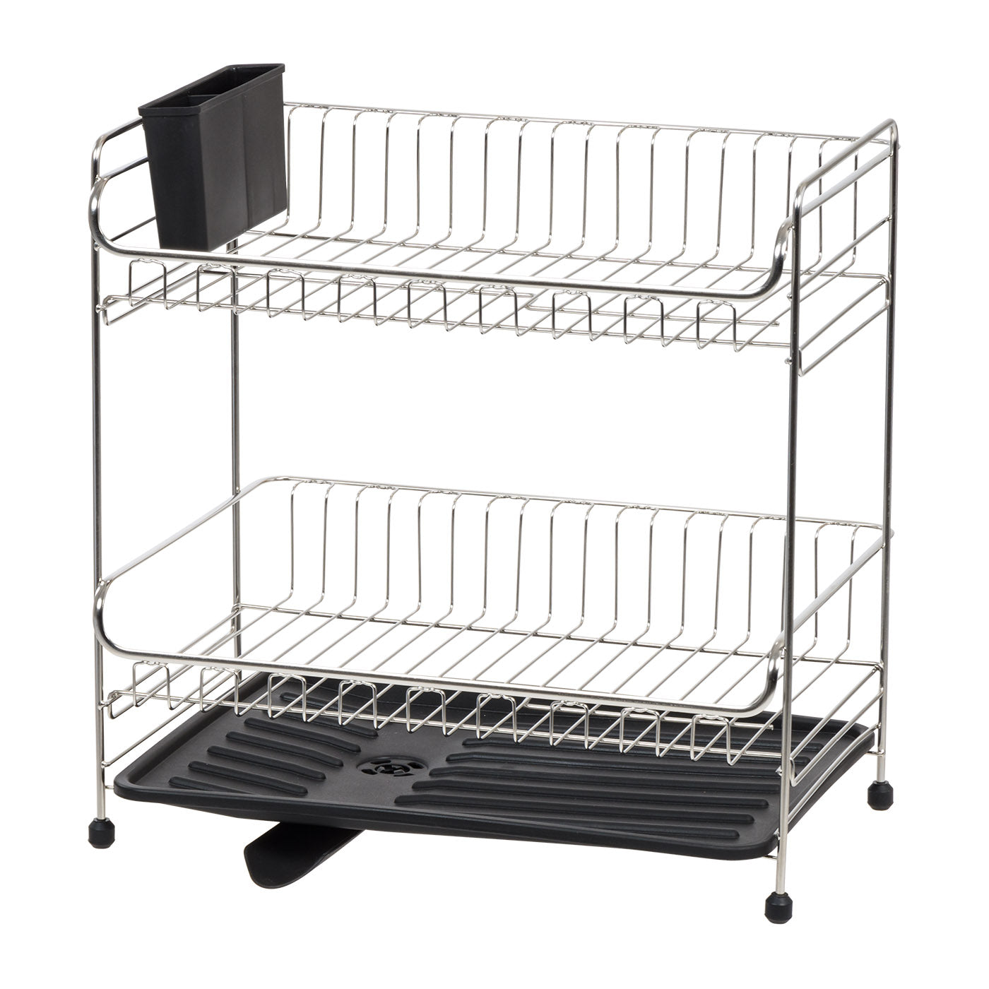2-tier Medium Dish Rack with Drain Spout Black – IRIS USA