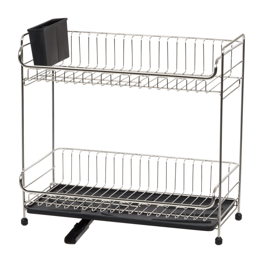 Stainless Steel 2-tier Slim-sized Dish Rack, Black