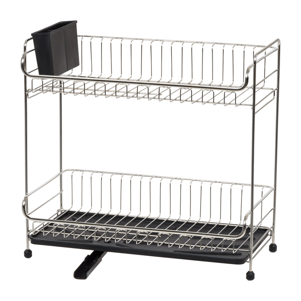 IRIS USA Stainless Steel 2 tier Slim sized Dish Rack Black