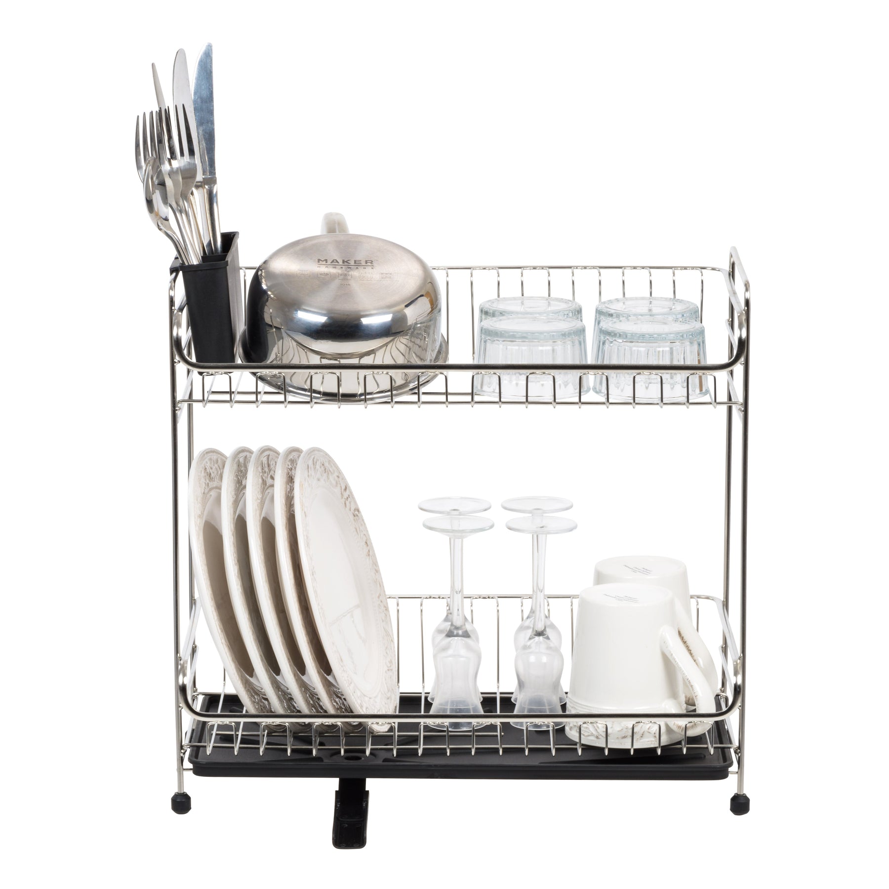 Bottom Dish Rack Stainless Steel 2-tier Slim-sized Dish Rack, Black – IRIS USA