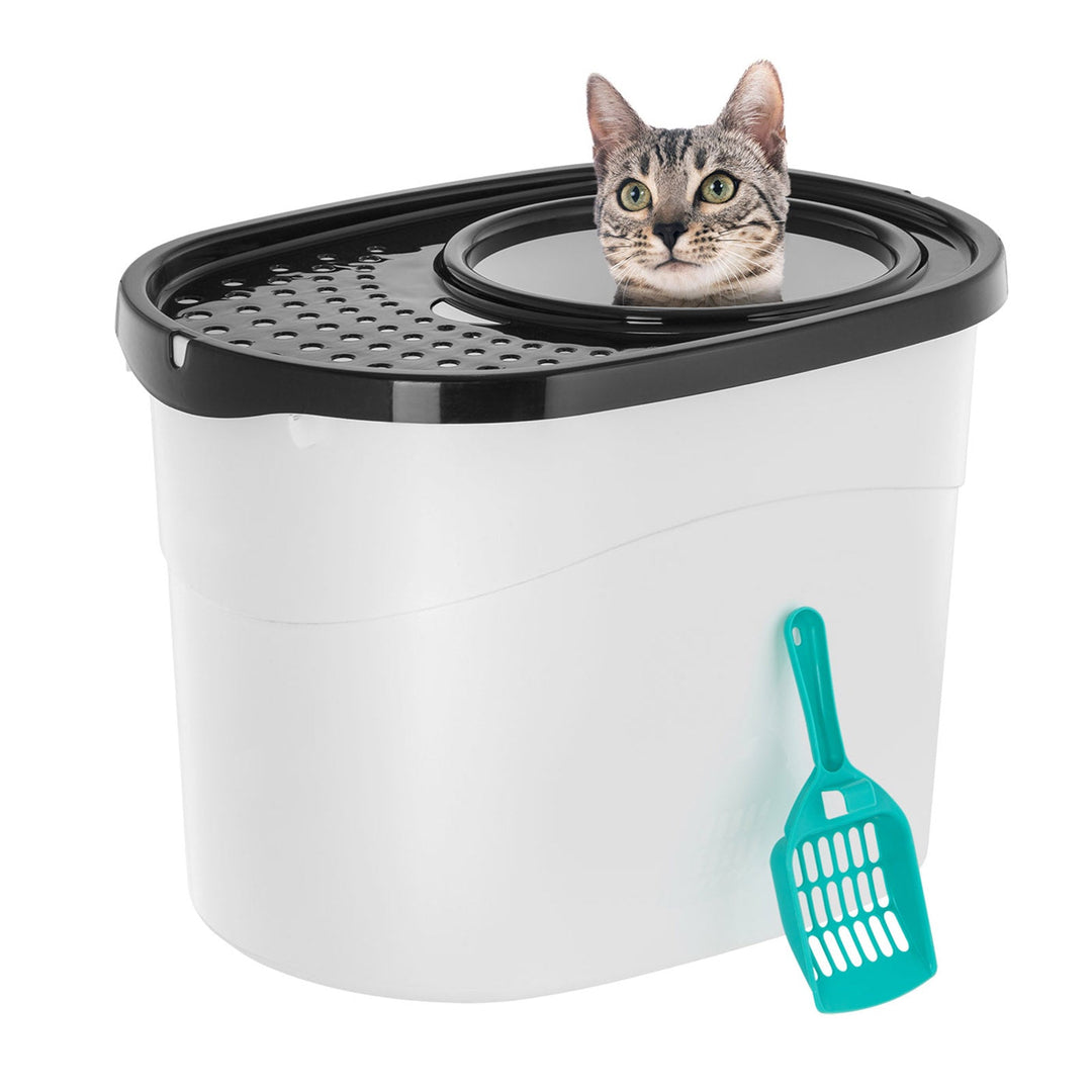 IRIS USA, Top Entry Cat Litter Box with Scoop, White/Black/Seafoam - IRIS USA, Inc.