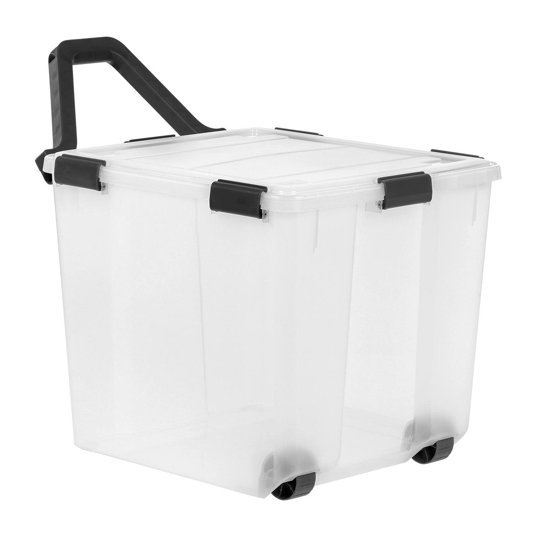 106 Quart WEATHERPRO Wheeled Plastic Storage Bin with lid and Buckles, Clear, 3 Pack - IRIS USA, Inc.