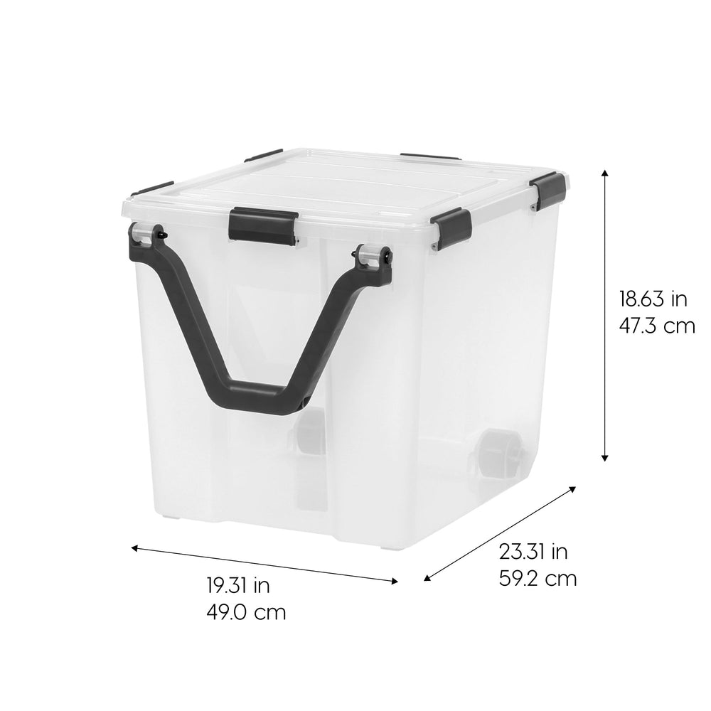 106 Quart WEATHERPRO Wheeled Plastic Storage Bin with lid and Buckles, Clear, 3 Pack - IRIS USA, Inc.
