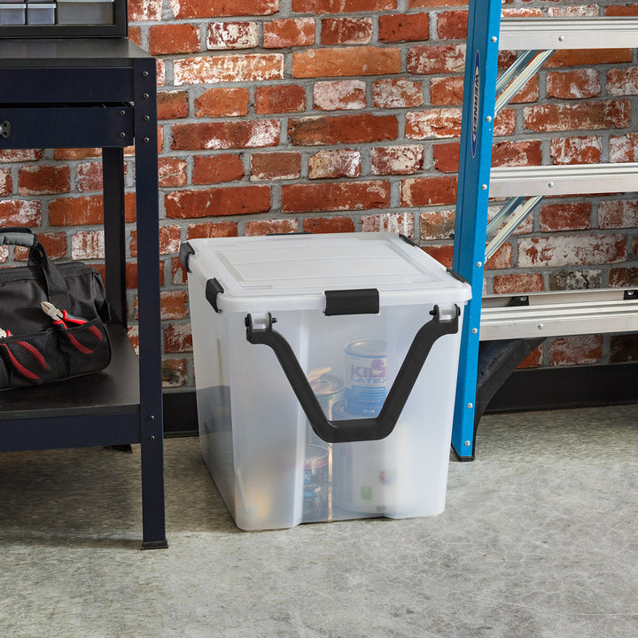 106 Quart WEATHERPRO Wheeled Plastic Storage Bin with lid and Buckles, Clear, 3 Pack - IRIS USA, Inc.