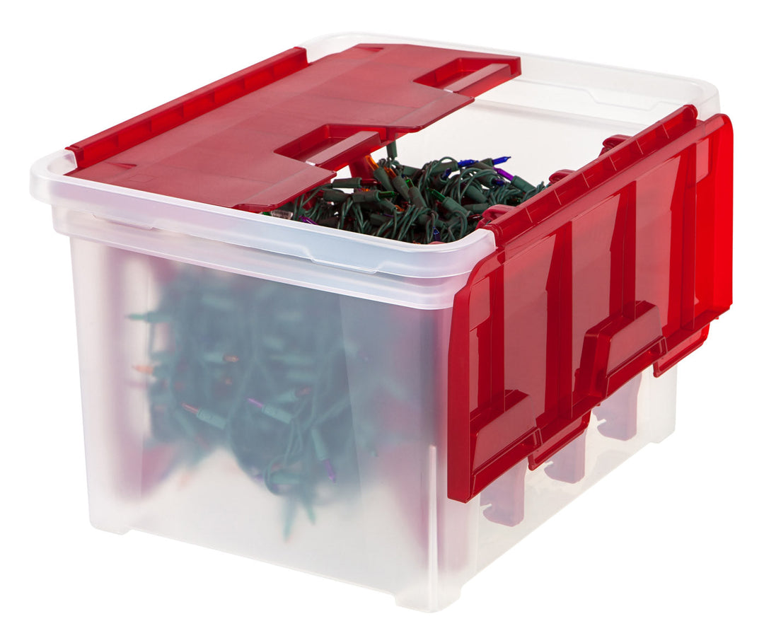 Wing-Lid Storage Box with 4 Light Wraps - 3 Pack - Clear/Red - IRIS USA, Inc.