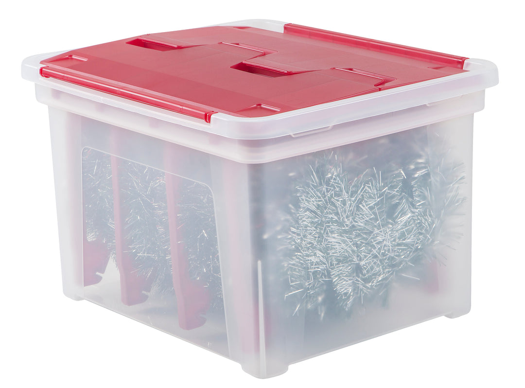 Wing-Lid Storage Box with 4 Light Wraps - 3 Pack - Clear/Red - IRIS USA, Inc.