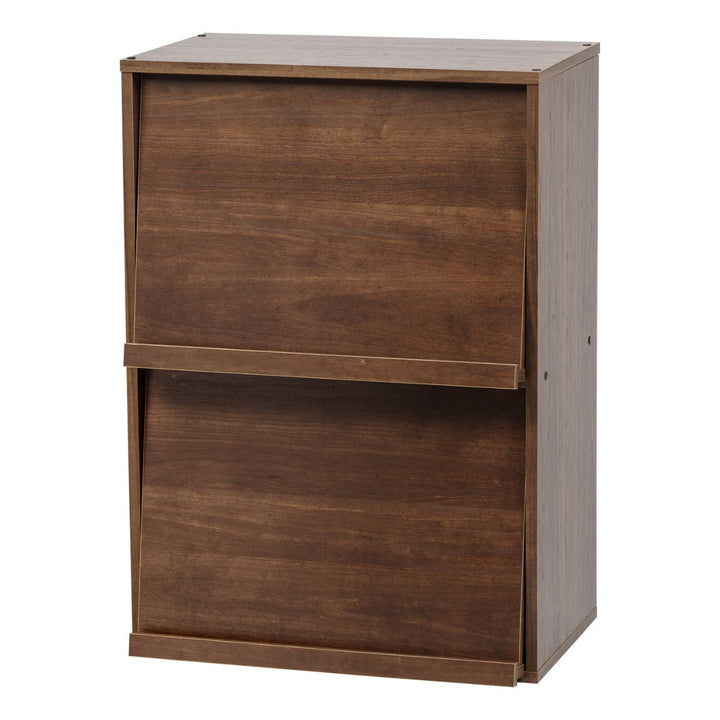 2-Tier Wood Shelf with Pocket Doors, Brown, Collan Series - IRIS USA, Inc.