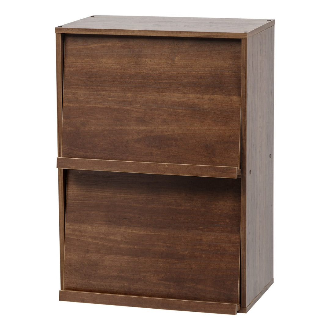 2-Tier Wood Shelf with Pocket Doors, Brown, Collan Series - IRIS USA, Inc.