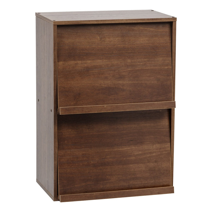 2-Tier Wood Shelf with Pocket Doors, Brown, Collan Series - IRIS USA, Inc.