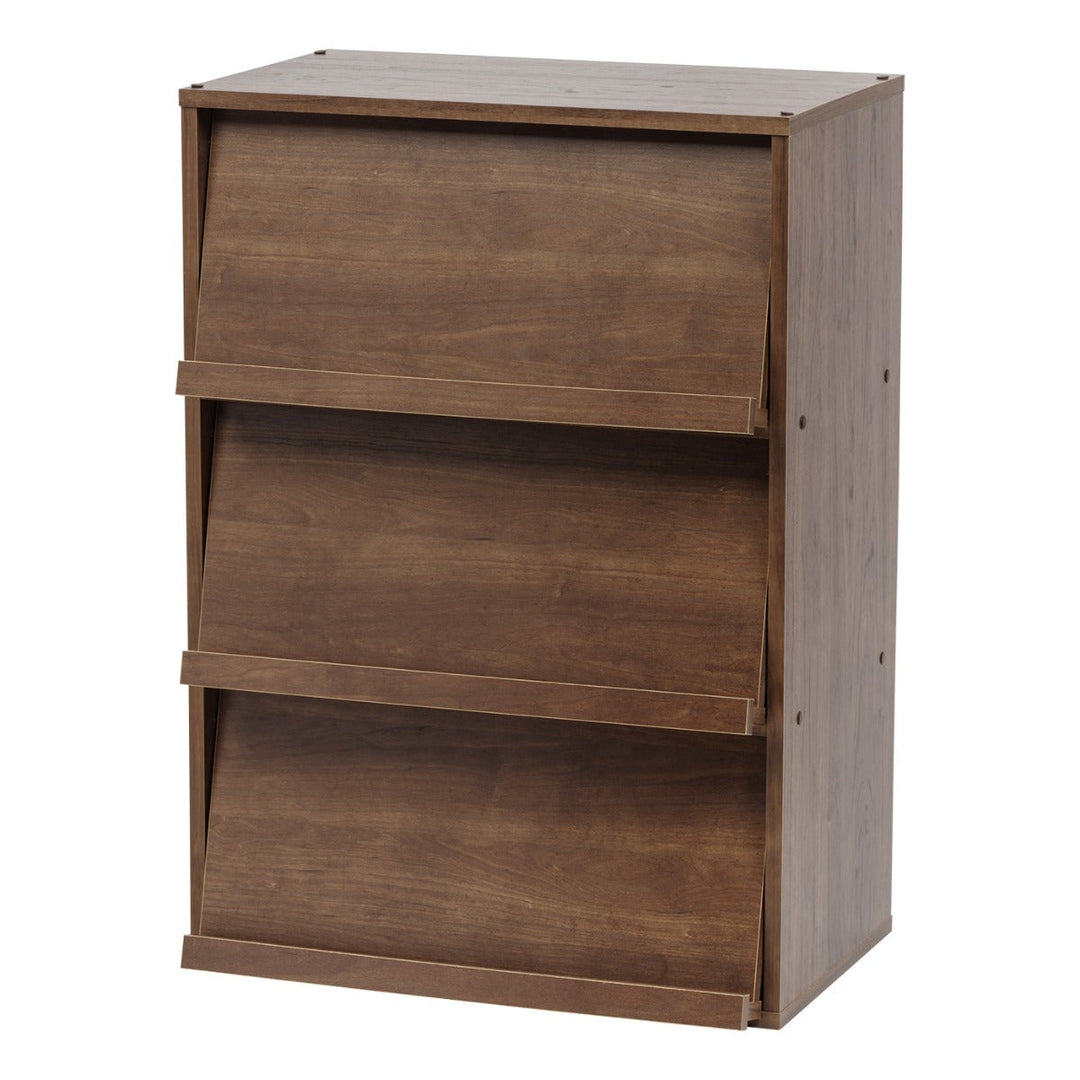 3-Tier Wood Shelf with Pocket Doors, Brown, Collan Series - IRIS USA, Inc.