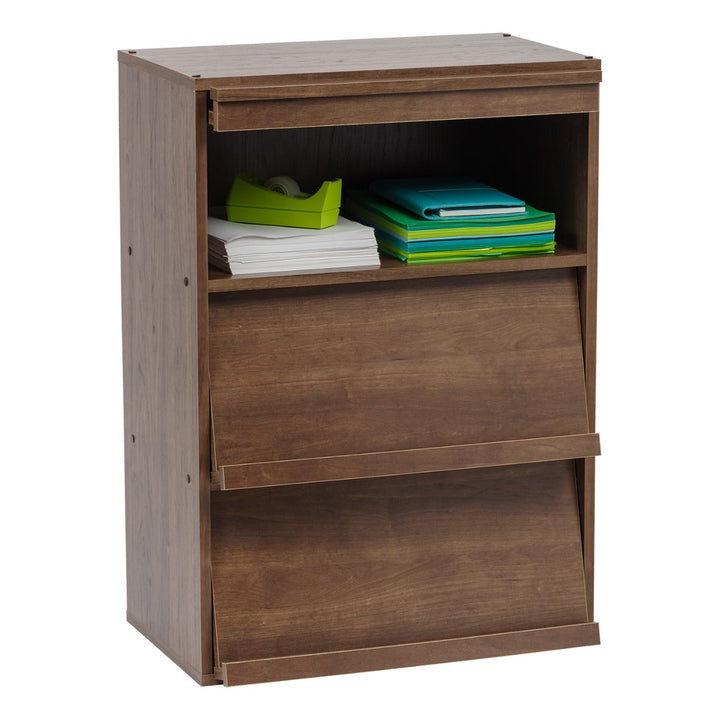 3-Tier Wood Shelf with Pocket Doors, Brown, Collan Series - IRIS USA, Inc.