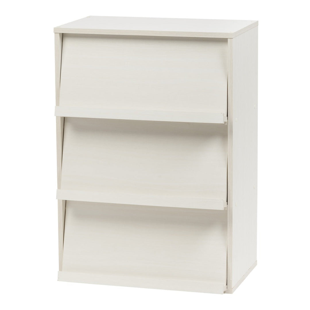 3-Tier Wood Shelf with Pocket Doors, Off White, Collan Series - IRIS USA, Inc.