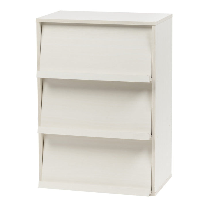 3-Tier Wood Shelf with Pocket Doors, Off White, Collan Series - IRIS USA, Inc.