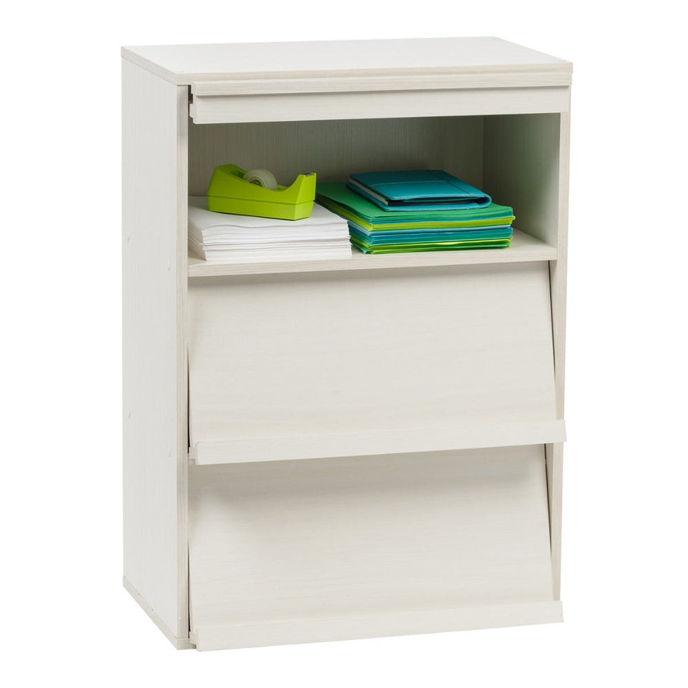 3-Tier Wood Shelf with Pocket Doors, Off White, Collan Series - IRIS USA, Inc.