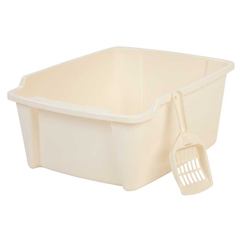 White IRIS USA high-sided litter pan and scoop shown together